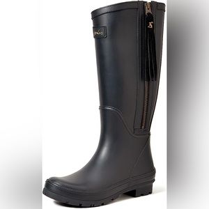 JOULES Collette Black Fringe Wellies Rain Boots Tall